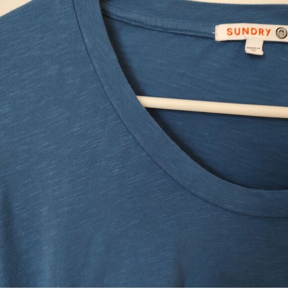 SUNDRY Anthropologie ruched cotton dress blue size 0 XS - Picture 4 of 9